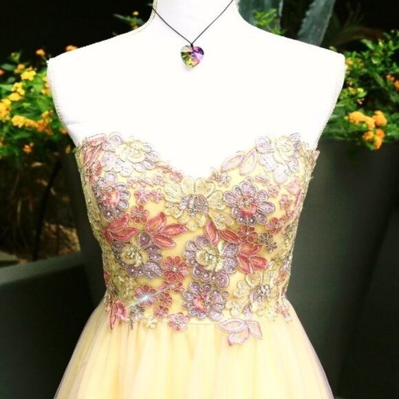 Mon Cheri ✦ Strapless Formal Dress ✦ Floral Embroidery Sweetheart Neckline Layer - Picture 13 of 17